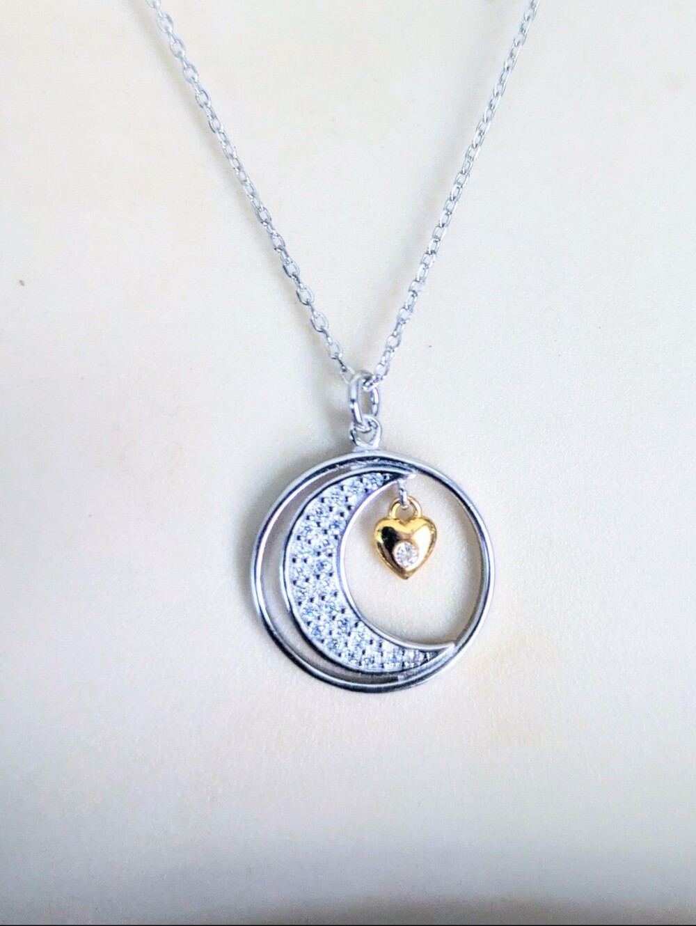 Sterling Silver C.Z. "I Love You to the Moon and Back" Necklace Gift Boxed New